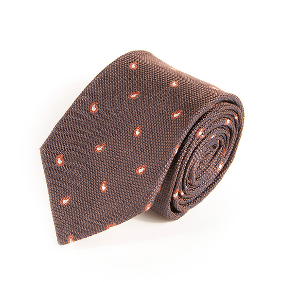 CORNELIANI BROWN & DARK BROWN WHITE PAISLEY TIEMENS